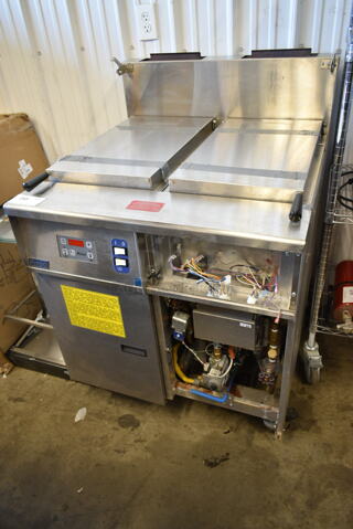 2016 Pitco Frialator SRTG Stainless Steel Commercial Floor Style Natural Gas Powered 2 Bay Rethermalizer on Commercial Casters. Missing Door. 55,000 BTU. 