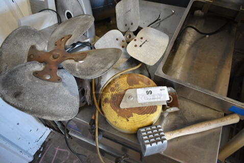 ALL ONE MONEY! Lot of Various Items Including Metal Fan and Tenderizer Mallet. 