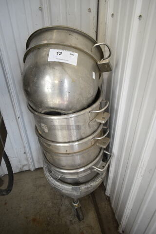 4 Hobart D20 Stainless Steel 20 Quart Mixing Bowls w 1 Bowl Dolly. 4 Times Your Bid!