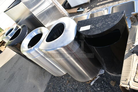 5 BRAND NEW SCRATCH AND DENT! Metal Trash Can Shells, 3 Chrome Finish and 2 Black Finish. 5 Times Your Bid!