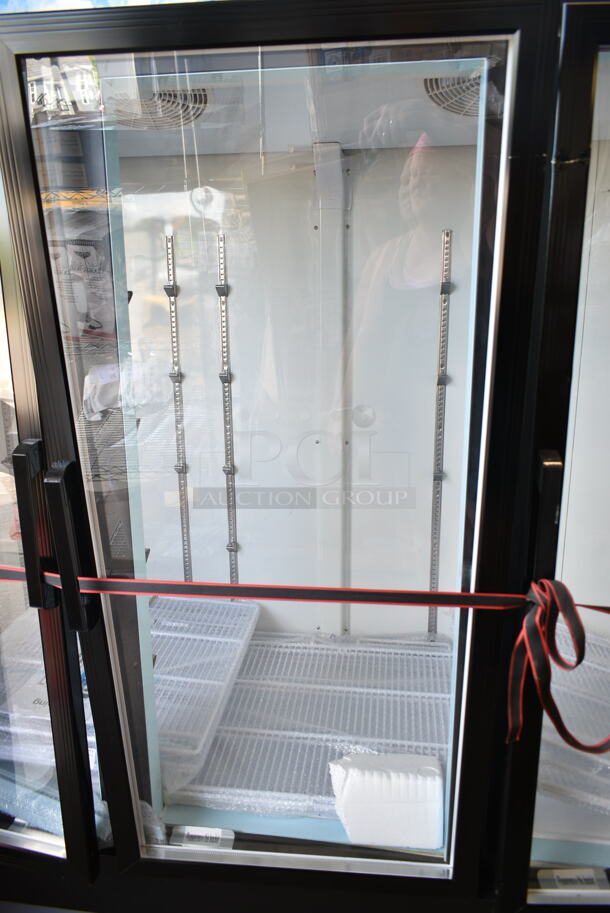 BRAND NEW SCRATCH AND DENT! 2023 Avantco 178GDC69HCB Metal Commercial 3 Door Reach In Cooler Merchandiser w/ Poly Coated Racks. 1 Door Needs To Be Reattached. 115 Volts, 1 Phase. Tested and Working! - Image 5 of 7