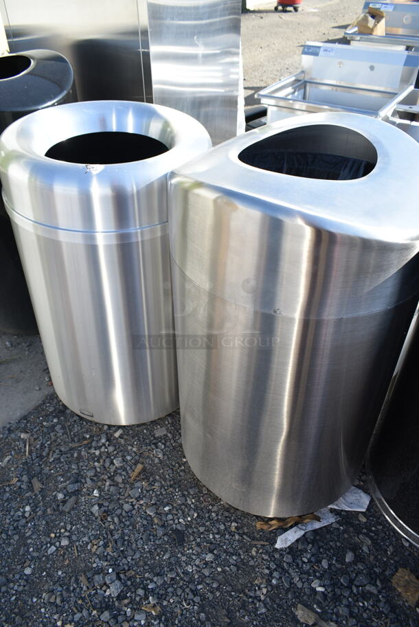 5 BRAND NEW SCRATCH AND DENT! Metal Trash Can Shells, 3 Chrome Finish and 2 Black Finish. 5 Times Your Bid! - Image 4 of 7