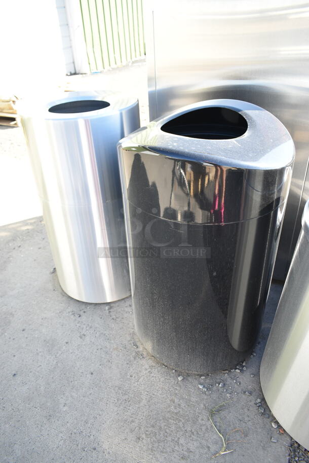 5 BRAND NEW SCRATCH AND DENT! Metal Trash Can Shells, 3 Chrome Finish and 2 Black Finish. 5 Times Your Bid! - Image 5 of 7