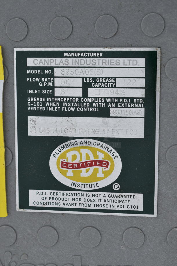 BRAND NEW SCRATCH AND DENT! Endura 3950A03(S) 3950A03 122 lb. 50 GPM Grease Trap with 3" Hub - Image 4 of 4