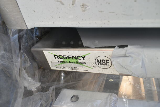 BRAND NEW SCRATCH AND DENT! Regency 600T1824G 18" x 24" 18-Gauge 304 Stainless Steel Commercial Work Table with Galvanized Legs and Undershelf. No Legs.  - Image 4 of 4