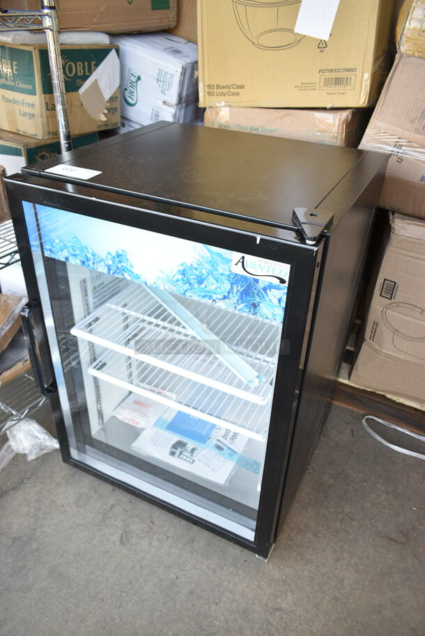 BRAND NEW SCRATCH AND DENT! Avantco CRM-5-HC Black Countertop Display Refrigerator with Swing Door - 3.9 Cu. Ft. 115 Volts, 1 Phase. Cannot Test Due To Cut Power Cord - Image 3 of 5