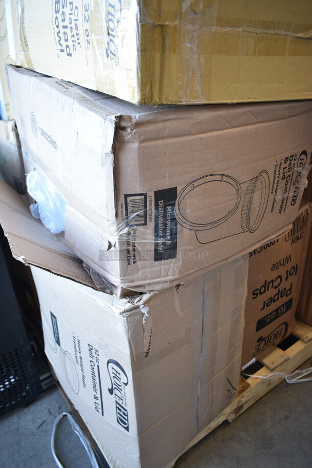 PALLET LOT of 25 BRAND NEW Boxes Including 128HD32COMBO ChoiceHD 32 oz. Microwavable Translucent Plastic Deli Container and Lid Combo Pack - 240/Case, 50016W Choice 16 oz. White Poly Paper Hot Cup - 1000/Case, CCB21 Coca-Cola 21 Ounce Cups, Nemco 77353 Divider for Ice Cream Dipper Wells - 12", 999COLLAR88R Grill Pads, 127SB32COMBO Choice 32 oz. Clear Plastic Salad Bowl with Lid - 150/Case, 966UPWIDEB OneUp by Choice White 2-Ply Wide Interfold 6 1/2" x 8 1/2" Dispenser Napkin - 6000/Case, 127SB32COMBO Choice 32 oz. Clear Plastic Salad Bowl with Lid - 150/Case, 52023 Vollrath Spatulas, 127SB18COMBO Choice 18 oz. Clear Plastic Salad Bowl with Lid - 150/Case, 130BKFKSNX500 Choice Black Extra Heavy Weight Wrapped Plastic Cutlery Pack with Napkin - 500/Case. 25 Times Your Bid! - Image 2 of 12