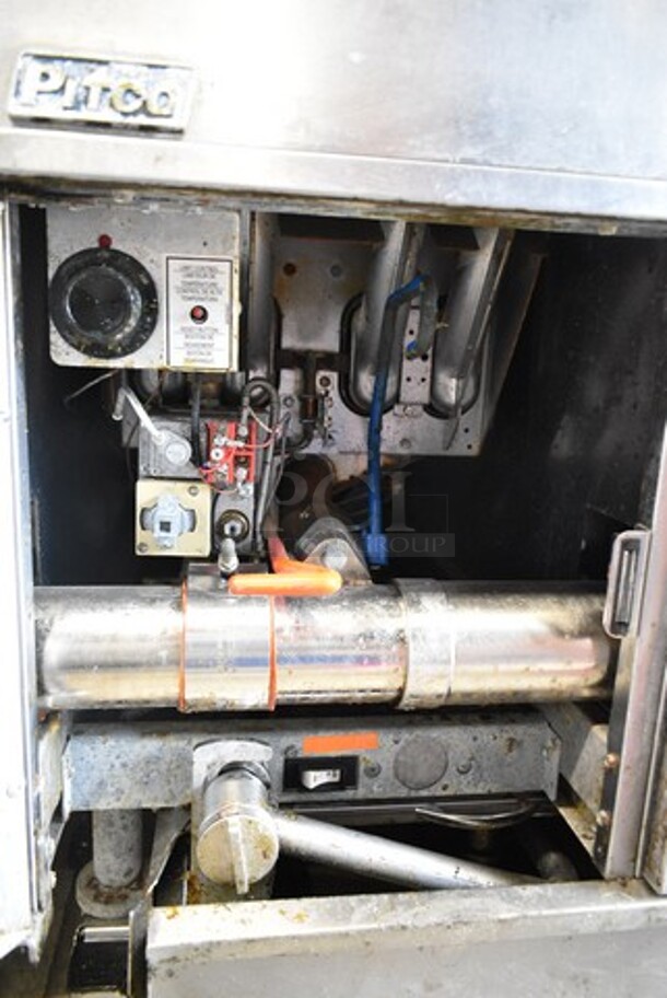 Pitco Frialator SG14-S Stainless Steel Commercial Natural Gas Powered 2 Bay Deep Fat Fryer w/ Right Side Dumping Station. 110,000 BTU.  - Image 7 of 9