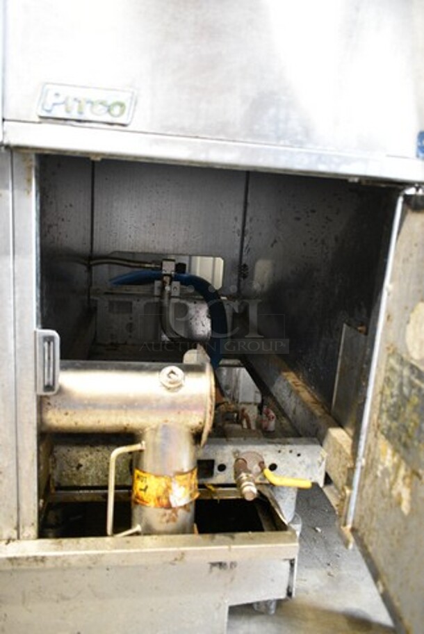 Pitco Frialator SG14-S Stainless Steel Commercial Natural Gas Powered 2 Bay Deep Fat Fryer w/ Right Side Dumping Station. 110,000 BTU.  - Image 8 of 9