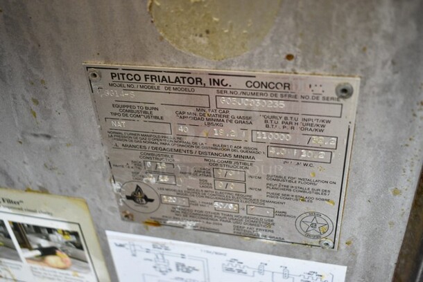 Pitco Frialator SG14-S Stainless Steel Commercial Natural Gas Powered 2 Bay Deep Fat Fryer w/ Right Side Dumping Station. 110,000 BTU.  - Image 9 of 9