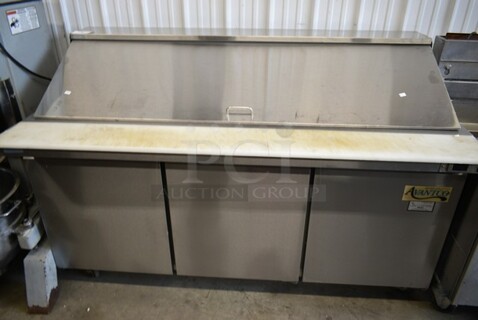 Avantco SCLM3 Stainless Steel Commercial Sandwich Salad Prep Table Bain Marie Mega Top on Commercial Casters. 115 Volts, 1 Phase. Tested and Powers On But Does Not Get Cold