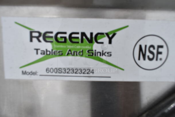 BRAND NEW SCRATCH AND DENT! Regency 600S32323224 121" 16-Gauge Stainless Steel Three Compartment Commercial Sink with Galvanized Steel Legs and 2 Drainboards - 23" x 23" x 12" Bowls. No Legs.  - Image 8 of 8