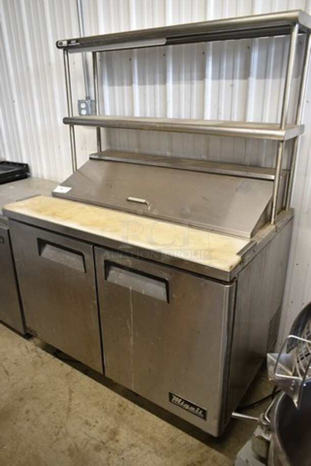 2015 Migali C-SP48-12 Stainless Steel Commercial Sandwich Salad Prep Table Bain Marie Mega Top w/ 2 Tier Over Shelf on Commercial Casters. 115 Volts, 1 Phase. Tested and Working! - Image 1 of 5