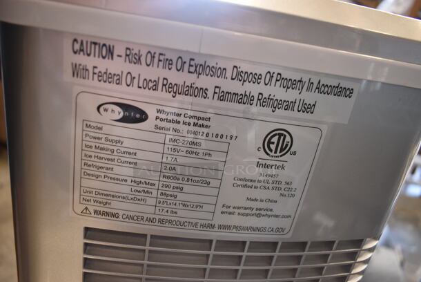 BRAND NEW SCRATCH AND DENT! Whynter IMC-270MS Metal Countertop Compact Portable Ice Maker 27 lb capacity. 115 Volts, 1 Phase. Tested and Working! - Image 6 of 6