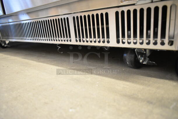 BRAND NEW SCRATCH AND DENT! 2023 Avantco 178SSCFT36HC Stainless Steel Commercial Prep Table on Commercial Casters. 115 Volts, 1 Phase. Tested and Powers On But Does Not Get Cold
 - Image 6 of 8