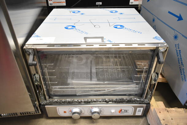 BRAND NEW SCRATCH AND DENT! Cooking Performance Group CPG 351COHT3A Stainless Steel Commercial Electric Thermostatic Countertop 3 Tray Half Size Convection Oven with Steam Injection. See Pictures For Broken Glass. 120 Volts, 1 Phase. Tested and Working! - Image 1 of 5