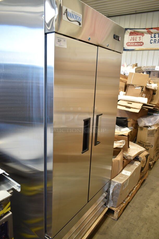 BRAND NEW SCRATCH AND DENT! 2023 Avantco 178A35FHC Stainless Steel Commercial 2 Door Reach In Freezer w/ Poly Coated Racks. Dent On Top Left. 115 Volts, 1 Phase. Tested and Working! - Image 3 of 8