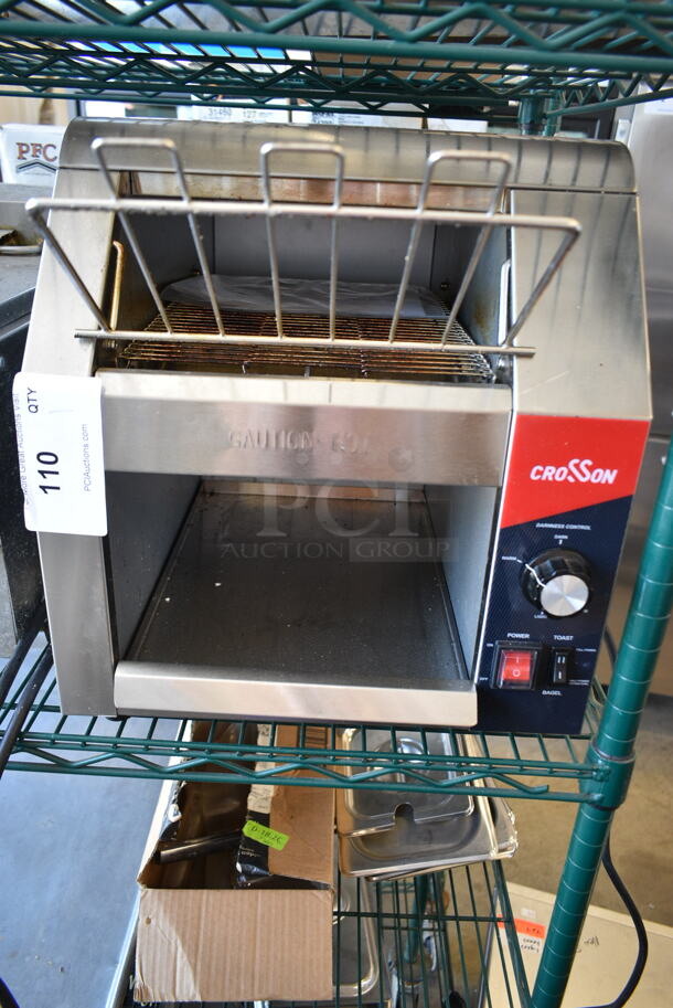 BRAND NEW SCRATCH AND DENT! 2023 Crosson CCT-500 Stainless Steel Commercial Countertop Electric Powered Conveyor Toaster Oven. 120 Volts, 1 Phase. Tested and Does Not Power On
 - Image 2 of 5
