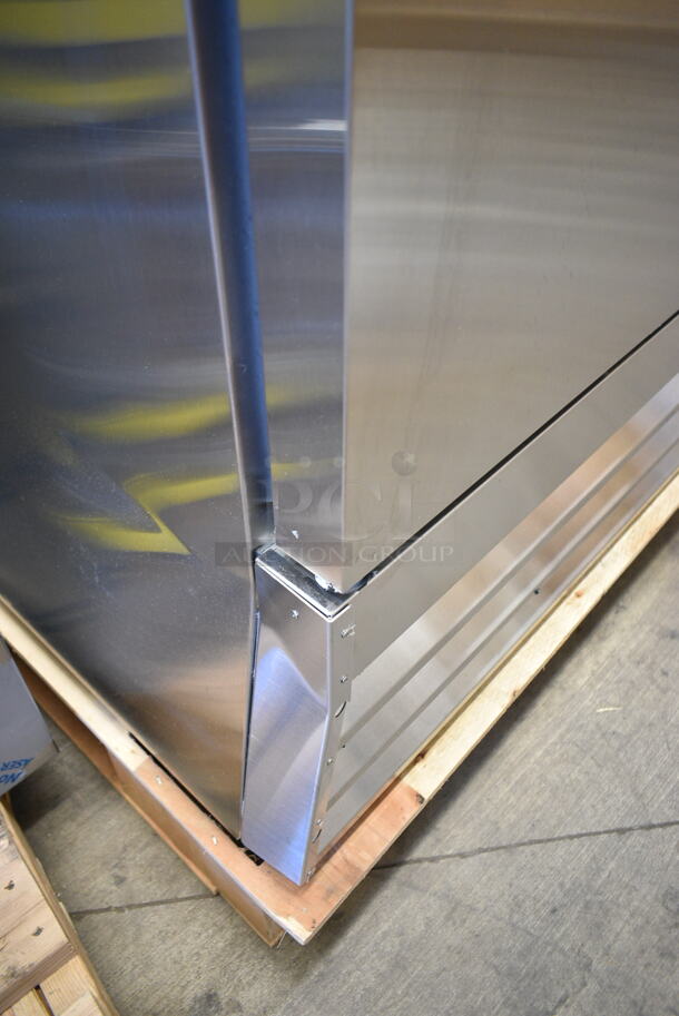 BRAND NEW SCRATCH AND DENT! 2023 Avantco 178A35FHC Stainless Steel Commercial 2 Door Reach In Freezer w/ Poly Coated Racks. Dent On Top Left. 115 Volts, 1 Phase. Tested and Working! - Image 5 of 8