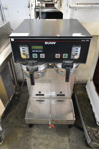 Bunn DUAL SH DBC Stainless STeel Commercial Countertop Double Coffee Machine w/ Hot Water Dispenser and 2 Metal Brew Baskets. 120/208-240 Volts, 1 Phase. 