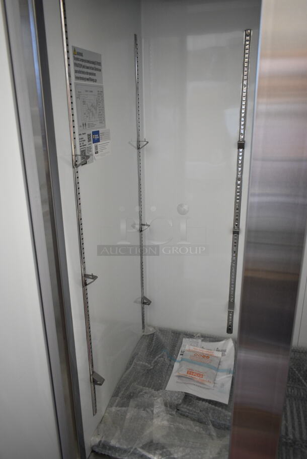 BRAND NEW SCRATCH AND DENT! 2023 Avantco 178A35FHC Stainless Steel Commercial 2 Door Reach In Freezer w/ Poly Coated Racks. Dent On Top Left. 115 Volts, 1 Phase. Tested and Working! - Image 7 of 8