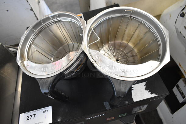 Bunn DUAL SH DBC Stainless STeel Commercial Countertop Double Coffee Machine w/ Hot Water Dispenser and 2 Metal Brew Baskets. 120/208-240 Volts, 1 Phase.  - Image 3 of 5