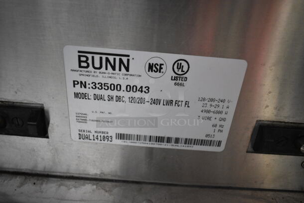 Bunn DUAL SH DBC Stainless STeel Commercial Countertop Double Coffee Machine w/ Hot Water Dispenser and 2 Metal Brew Baskets. 120/208-240 Volts, 1 Phase.  - Image 5 of 5