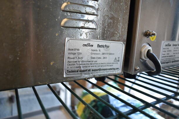 BRAND NEW SCRATCH AND DENT! 2024 Crosson EF-6V Stainless Steel Commercial Countertop Electric Powered Fryer w/ Metal Fry Basket and Lid. 120 Volts, 1 Phase. - Image 5 of 5