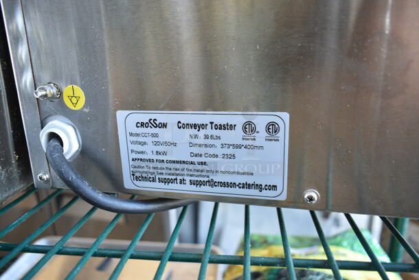 BRAND NEW SCRATCH AND DENT! 2023 Crosson CCT-500 Stainless Steel Commercial Countertop Electric Powered Conveyor Toaster Oven. 120 Volts, 1 Phase. Tested and Does Not Power On
 - Image 5 of 5