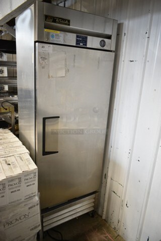 True T-19 Stainless Steel Commercial Single Door Reach In Cooler on Commercial Casters. 115 Volts, 1 Phase. Tested and Powers On But Does Not Get Cold