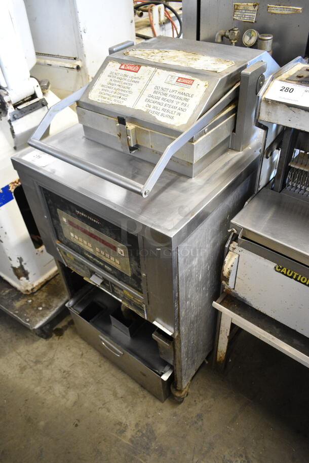 Henny Penny PFE-591 Computron 8000 Stainless Steel Commercial Electric Powered Pressure Fryer w/ Filtration System on Commercial Casters. 480 Volts, 3 Phase.  - Image 2 of 6