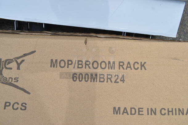 ALL ONE MONEY! Lot of 3 BRAND NEW Items; Regency 600MBR24 24" Stainless Steel Mop / Broom Rack with 3 Holders, Regency 600DIB1836LD Stainless Steel Sliding Lid for 18" x 36" Drop-In Ice Bins and Black Poly Unit.  - Image 2 of 3