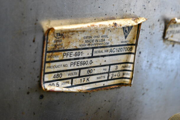Henny Penny PFE-591 Computron 8000 Stainless Steel Commercial Electric Powered Pressure Fryer w/ Filtration System on Commercial Casters. 480 Volts, 3 Phase.  - Image 6 of 6