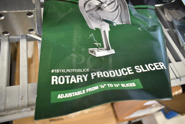 BRAND NEW SCRATCH AND DENT! Garde 181XLROTOSLICE Metal 1/8" to 1/2" Adjustable Fruit / Vegetable Rotary Slicer w/ Garde 181PORTBASE Portable Mounting Base - Image 7 of 9