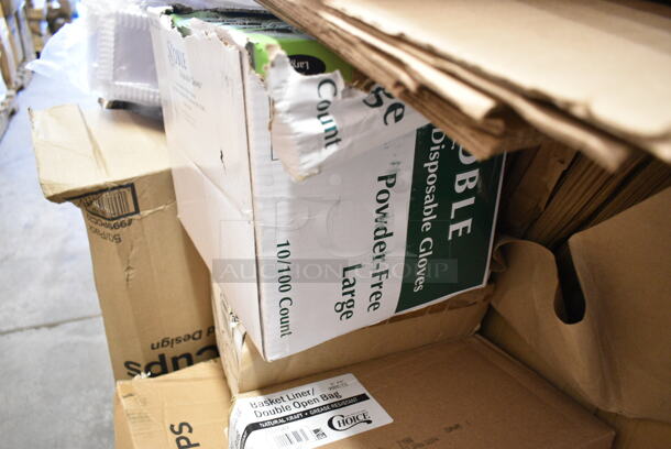 PALLET LOT of 17 BRAND NEW Boxes Including 2 Box 612509HD Round Heavy Weight Foil Take-Out Pan, Choice Basket Liner, Noble Large Gloves, 760PCC22 Poly Paper Cold Cup, Enjay B-FB12 Food Boxes, 164HICRTCHWA High Chair Crotch Panel, 3 Box 347RPBD10WHS White Plastic Plate with Silver Bands. 17 Times Your Bid! - Image 3 of 12