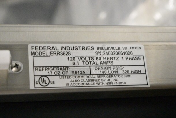 BRAND NEW! Federal Industries ERR3628 Metal Commercial Countertop Refrigerated Display Case Merchandiser. 120 Volts, 1 Phase. Tested and Working! - Image 6 of 6