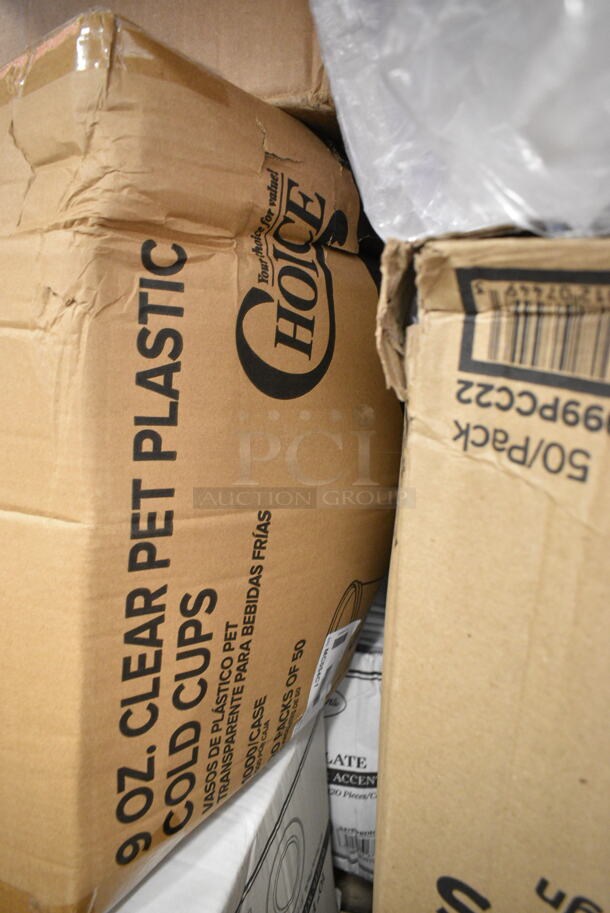 PALLET LOT of 17 BRAND NEW Boxes Including 2 Box 612509HD Round Heavy Weight Foil Take-Out Pan, Choice Basket Liner, Noble Large Gloves, 760PCC22 Poly Paper Cold Cup, Enjay B-FB12 Food Boxes, 164HICRTCHWA High Chair Crotch Panel, 3 Box 347RPBD10WHS White Plastic Plate with Silver Bands. 17 Times Your Bid! - Image 11 of 12