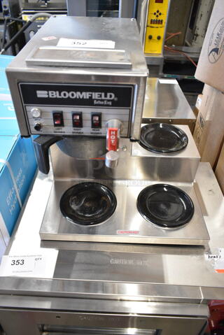 Bloomfield 8572 Stainless Steel Commercial Countertop 3 Burner Coffee Machine w/ Hot Water Dispenser and Poly Brew Basket. 120 Volts, 1 Phase. 