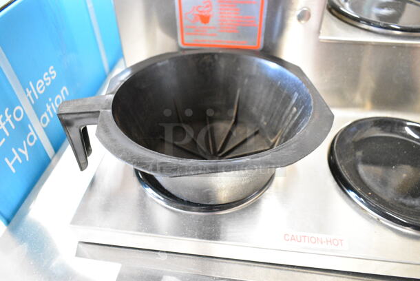 Bloomfield 8572 Stainless Steel Commercial Countertop 3 Burner Coffee Machine w/ Hot Water Dispenser and Poly Brew Basket. 120 Volts, 1 Phase.  - Image 4 of 6
