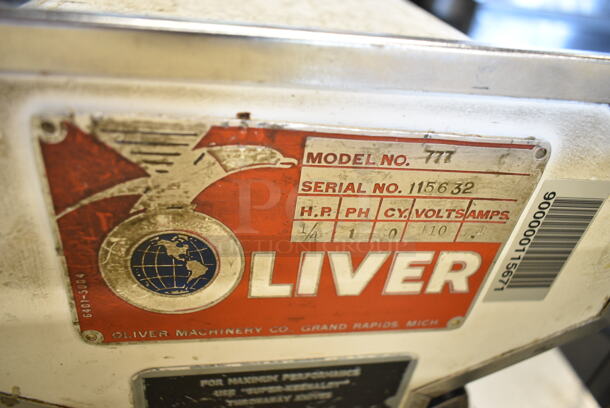 Oliver 777 Metal Commercial Floor Style Bread Loaf Slicer. 115 Volts, 1 Phase. Tested and Powers On But Parts Do Not Move - Image 4 of 4