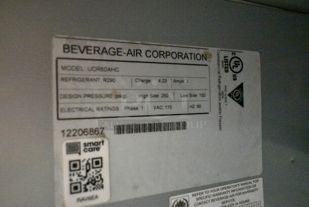 Beverage Air UCR60AHC Stainless Steel Commercial 2 Door Undercounter Cooler on Commercial Casters. 115 Volts, 1 Phase. Tested and Working! - Image 5 of 5