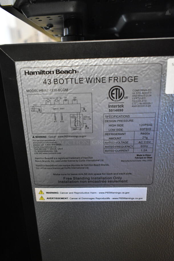BRAND NEW SCRATCH AND DENT! Hamilton Beach HBWF4300-6COM Stainless Steel 43-Bottle Wine Cooler Fridge Cellar with Wooden Shelves, Digital Control, Mirror Finish. 115 Volts, 1 Phase. Tested and Working! - Image 5 of 5