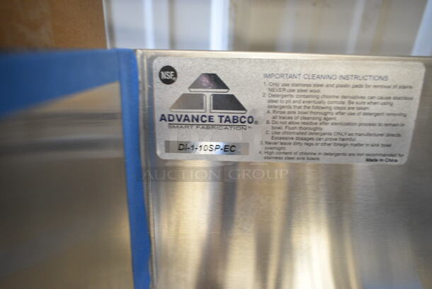 BRAND NEW SCRATCH AND DENT! Advance Tabco DI-1-10SP-EC Stainless Steel Drop-In Stainless Steel Sink with Tapered Side Splash - 10" x 14" x 10" Bowl. No Faucet / Handles.  - Image 3 of 3
