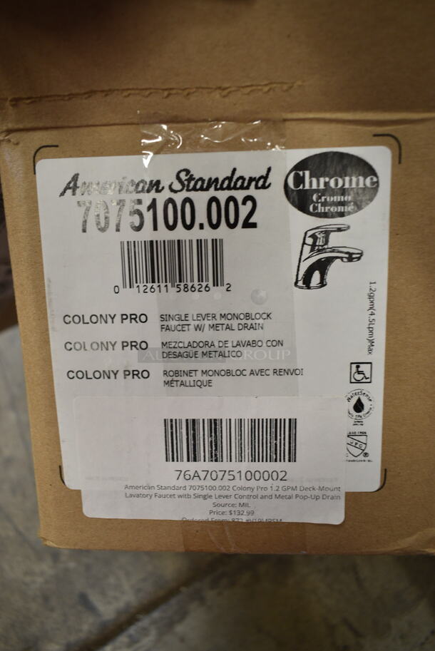 BRAND NEW SCRATCH AND DENT! Lot of 2 Items; American Standard 7075100.002 Colony Pro 1.2 GPM Deck-Mount Lavatory Faucet with Single Lever Control and Metal Pop-Up Drain and American Standard 7075800.002 Colony Pro 1.2 GPM Deck-Mount Widespread Lavatory Faucet with Lever Handles and Metal Pop-Up Drain - Image 4 of 6