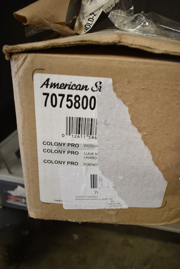 BRAND NEW SCRATCH AND DENT! Lot of 2 Items; American Standard 7075100.002 Colony Pro 1.2 GPM Deck-Mount Lavatory Faucet with Single Lever Control and Metal Pop-Up Drain and American Standard 7075800.002 Colony Pro 1.2 GPM Deck-Mount Widespread Lavatory Faucet with Lever Handles and Metal Pop-Up Drain - Image 6 of 6