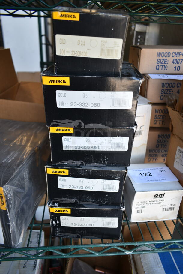 5 Boxes of BRAND NEW! Mirka Items; 4 Box 23-332-080 Bulldog Gold 5-Inch PSA Disc 80 Grit and 1 Box 23-308-100 3.5-Inch Disc. 5 Times Your Bid! - Image 2 of 4