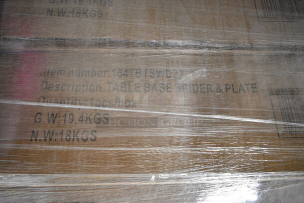 PALLET LOT of 8 BRAND NEW Lancaster Table & Seating Tables; 3492430ANTWA Industrial 24" x 30" Solid Wood Live Edge Table Top with Antique Walnut Finish, 164TCLWDWL37 Legs and 164TBTSWD22 Table Base Spider and Plate. 8 Times Your Bid! - Image 10 of 11