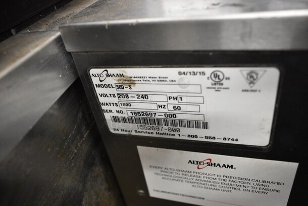 2015 Alto Shaam 500-S Stainless Steel Commercial Warming Holding Cabinet on Commercial Casters. 208-240 Volts, 1 Phase.  - Image 4 of 4