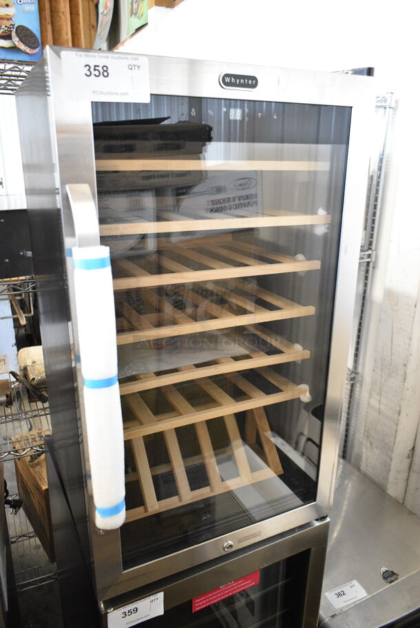 BRAND NEW SCRATCH AND DENT! Whynter FWC-341TS Metal 34 Bottle Freestanding Wine Cooler Merchandiser w/ Display Shelf and Digital Control. Back Leg Missing. 115 Volts, 1 Phase. Tested and Working! - Image 2 of 5