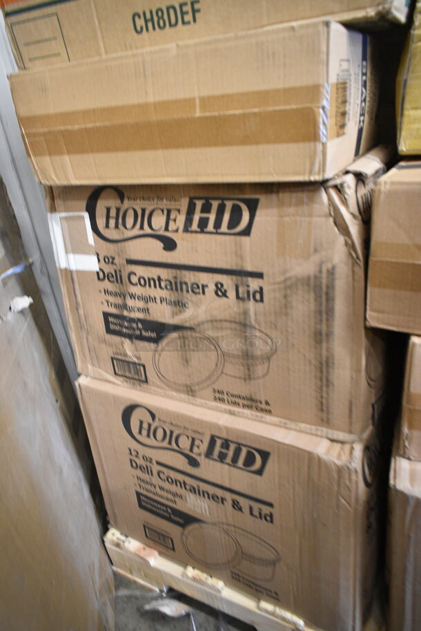 PALLET LOT of 33 BRAND NEW Boxes Including 127RD32COMBO Choice 32 oz. Customizable Microwavable Clear Round Deli Container and Lid Combo Pack - 250/Case, 274RK364 Noble Products 36-Compartment Gray Full-Size Glass Rack with 4 Green Extenders, 3 Box 127SB24COMBO Choice 24 oz. Clear Plastic Salad Bowl with Lid - 150/Case, 2 Box 129MCR32B Choice 32 oz. Black Round Microwavable Heavy Weight Container with Lid 7 1/4" - 150/Case, 3 Box 128HD12COMBO ChoiceHD 12 oz. Microwavable Translucent Plastic Deli Container and Lid Combo Pack - 240/Case, 2 Box Dart ClearPac SafeSeal 8 oz. Tamper-Resistant, Tamper-Evident Hinged Container with Flat Lid - 200/Case, Choice Kraft Microwavable Folded Paper #8 Take-Out Container 6" x 4 5/8" x 2 1/2" - 300/Case. 33 Times Your Bid! - Image 6 of 10